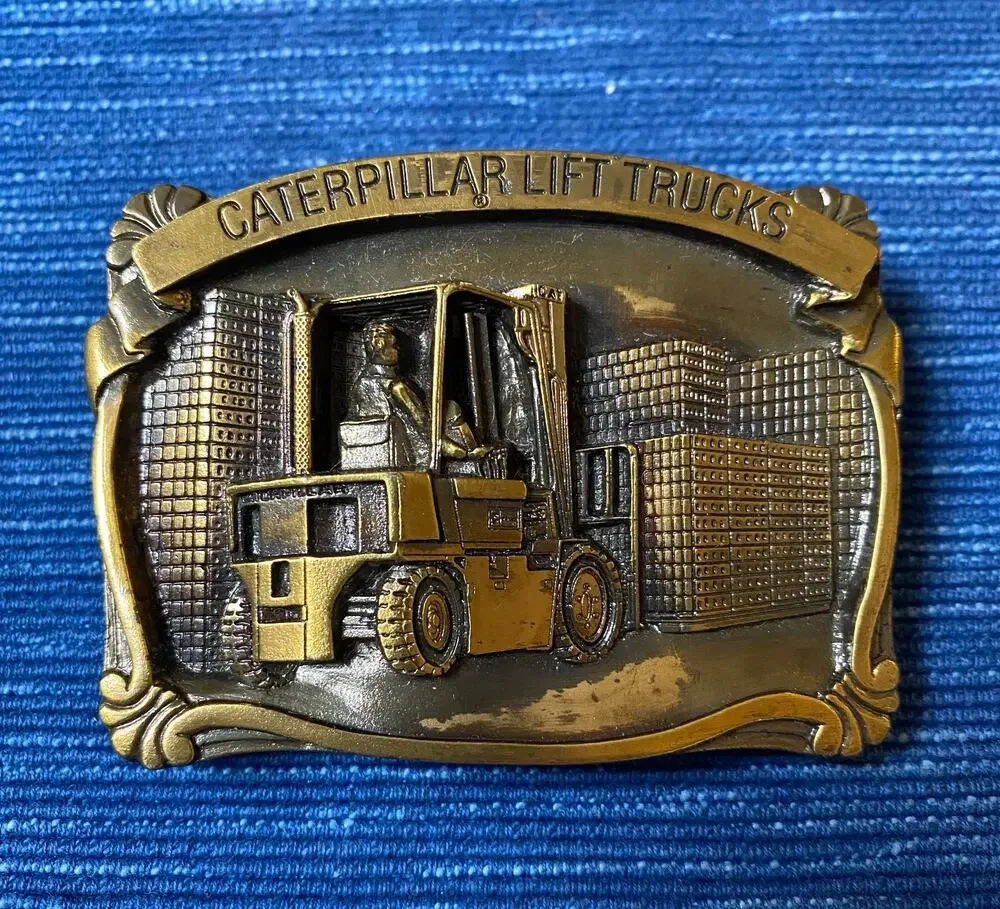 Caterpillar Lift Trucks Vintage 1988 Belt Buckle Forklift V Series Cat V35D V50D